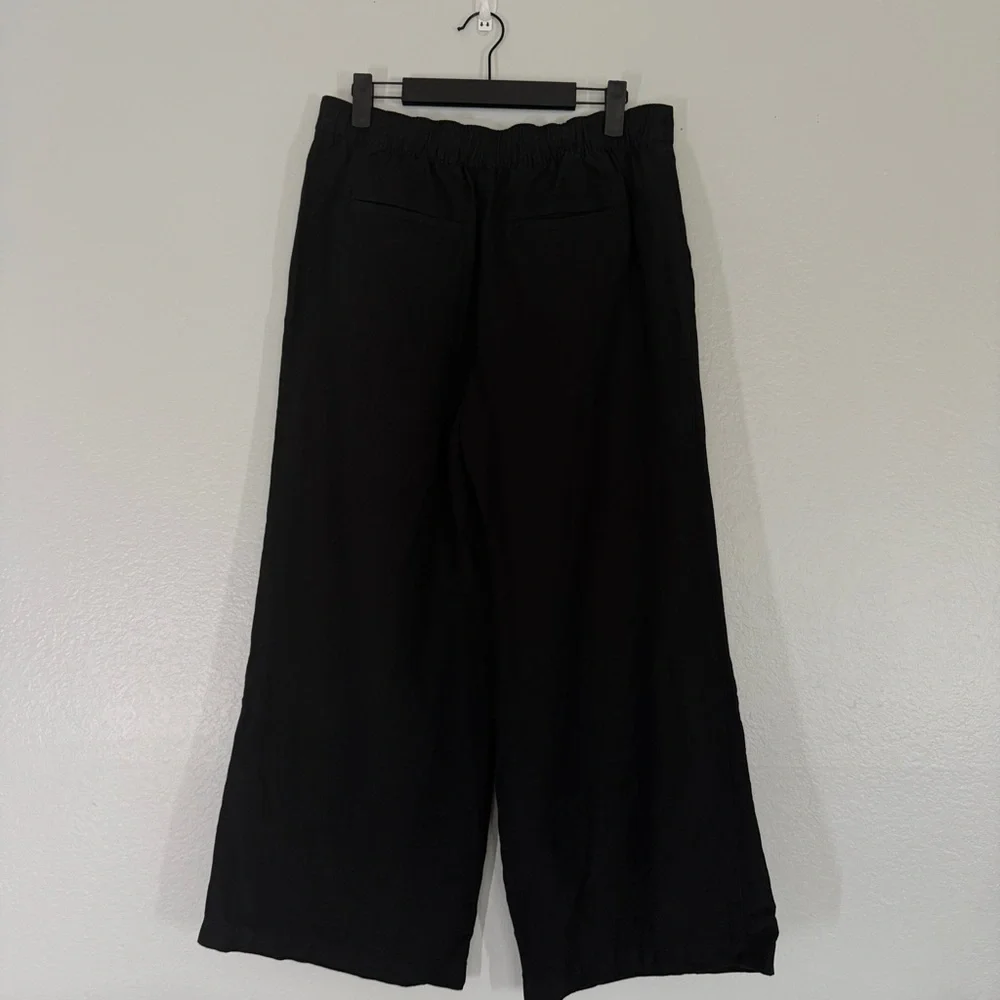 LOFT  Black Linen Blend Mid Rise Wide Leg Pull On Pants Women S - Picture 3 of 7